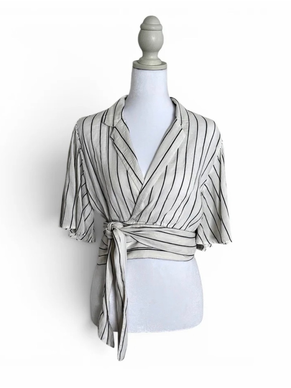 Free People Off White Wrap Crop Top with Black Stripes